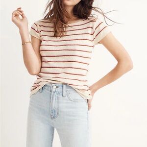 Madewell Women's Marin Pink Red Striped Sweater Tee Size Large